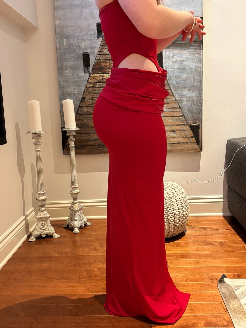 Oh Polly Strapless Red Cutout Maxi Dress - Picture 4 of 5
